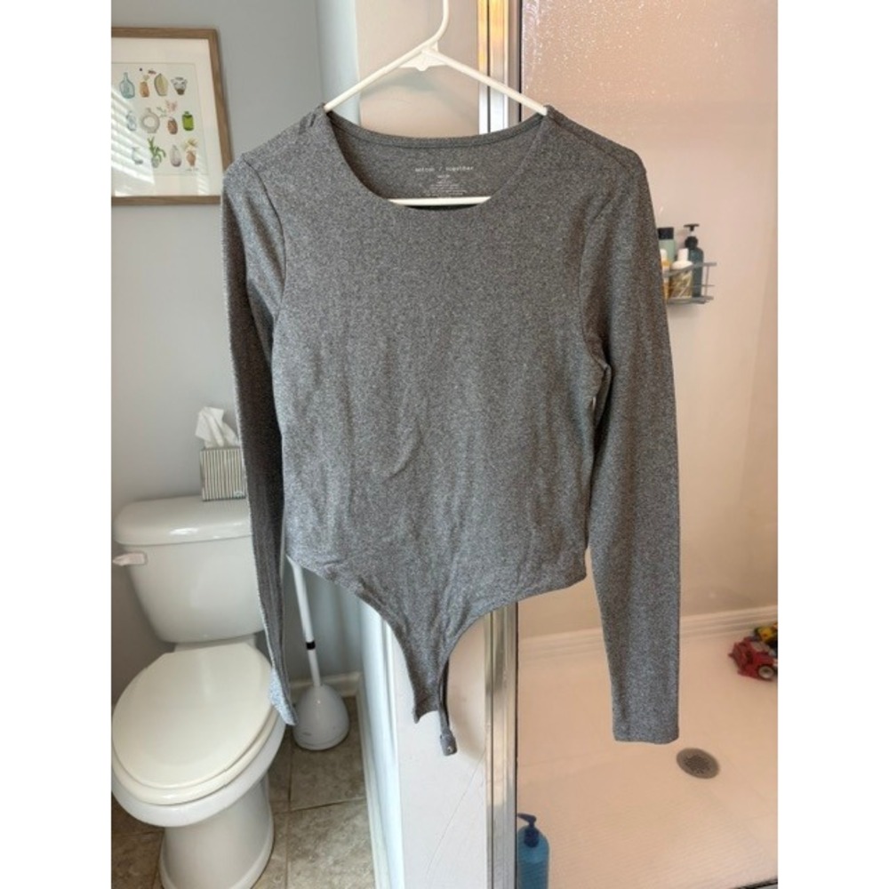 Better Together Womens Gray Long Sleeve Bodysuit Crew‎ Neck Medium RN158184